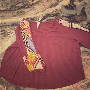 Patterned Sleeve Waffle Knit